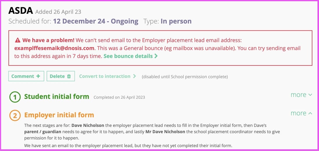 The Placements tool - for organising work experience