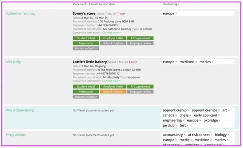 Use the Placements tool for T levels