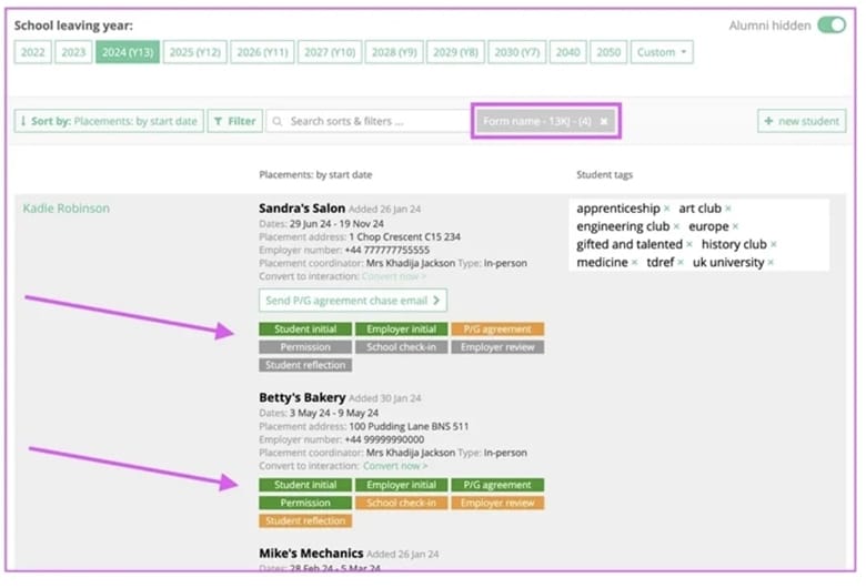 The Placements tool for 'regular' teachers