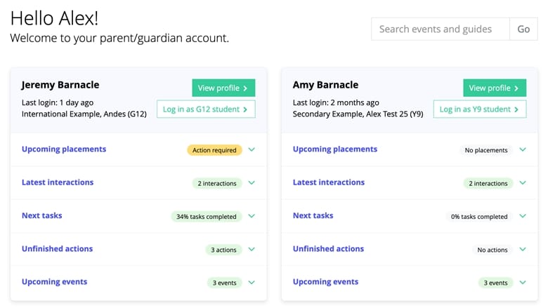 Overview: Parent/guardian accounts on Unifrog