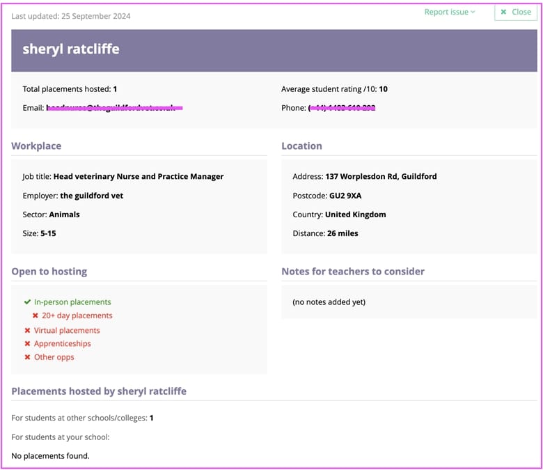 The Placements contacts database