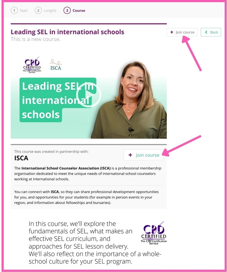 Teacher CPD courses tool (international)
